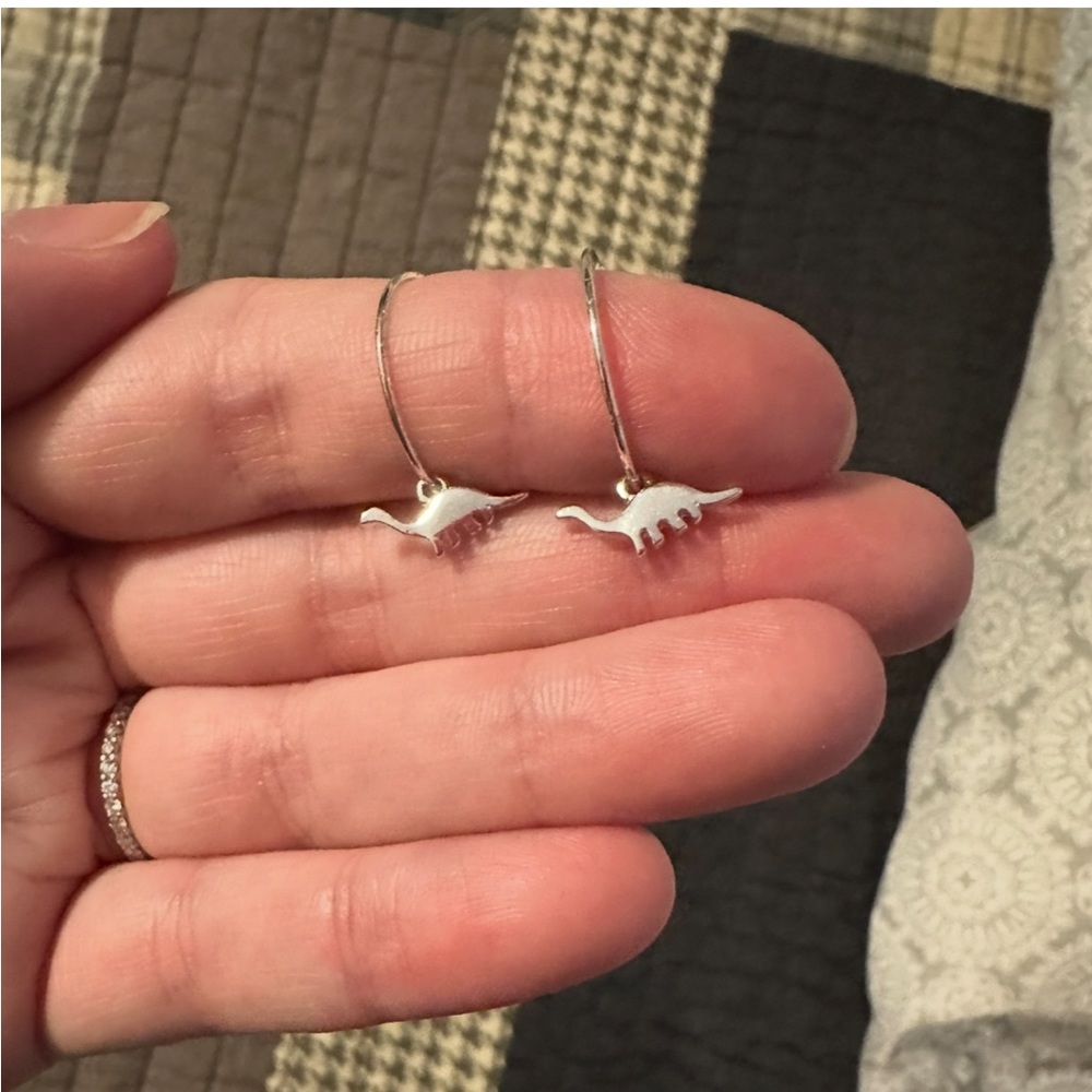 Silver dinosaur earrings